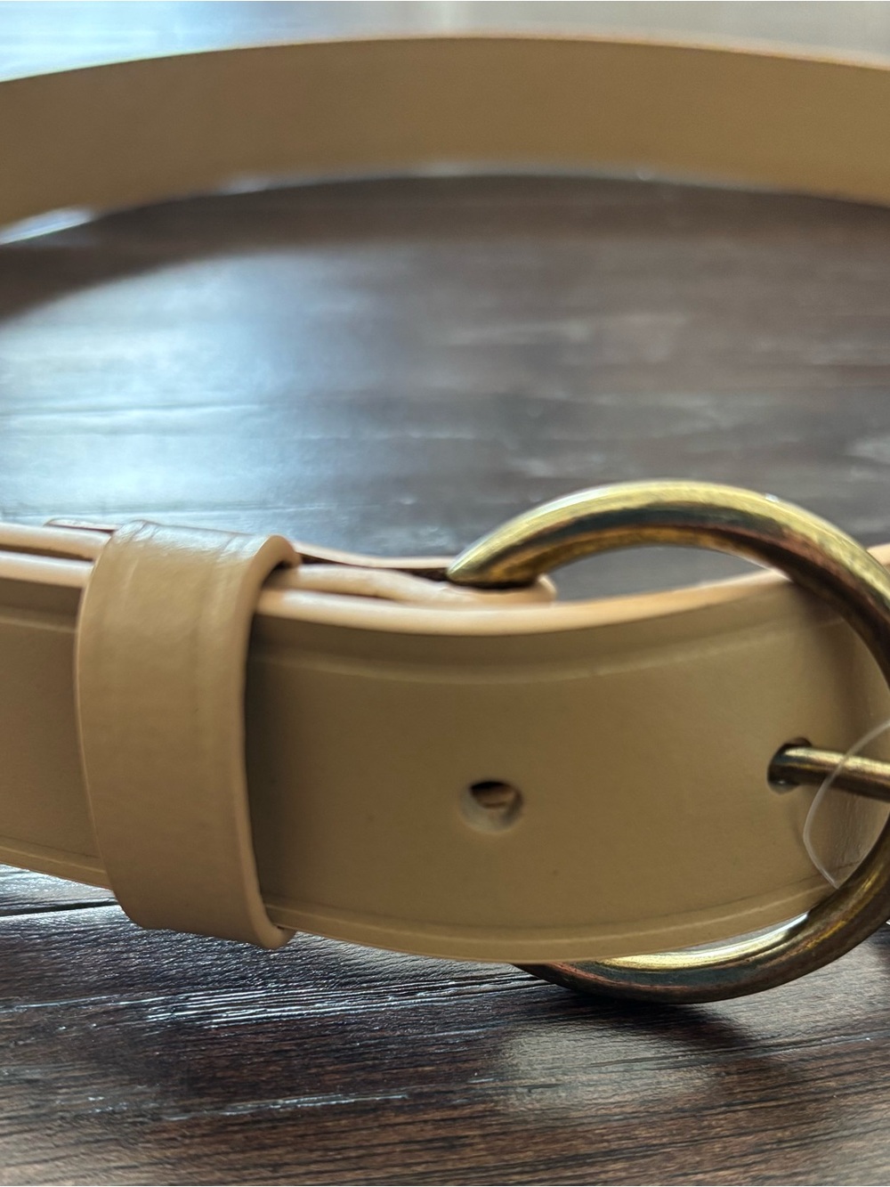 Women's Leather Tan Belt with Gold Ring Buckle